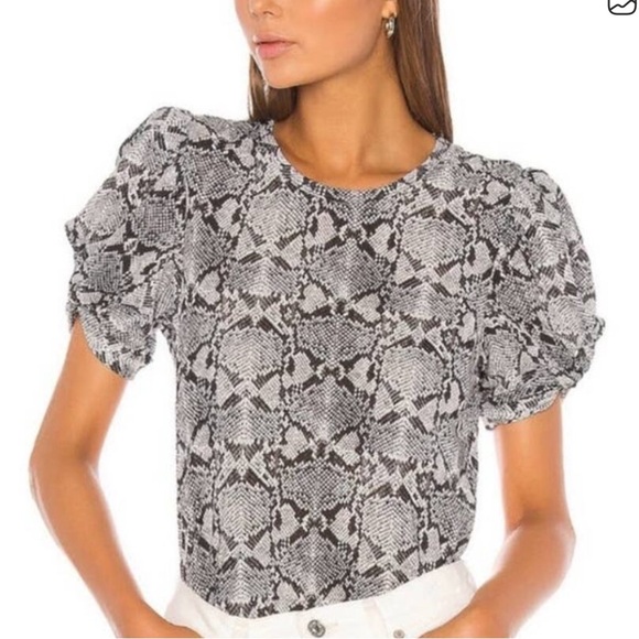 A.L.C. KATI PUFF SLEEVE TEE SHIRT SNAKESKIN PRINTED COTTON FABRICATION SZ SMALL - Picture 1 of 5